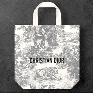 Dior Grey Tote Shopping Bag Medium Embroidered Logo New Authentic